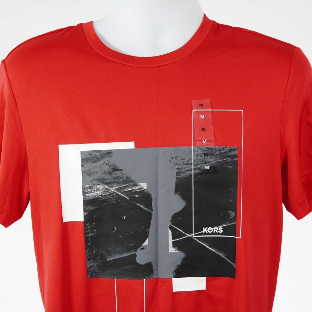 NEW Michael Kors Tech Red Mens Medium Modern Fit Graphic T-Shirt CF95HUL5TA